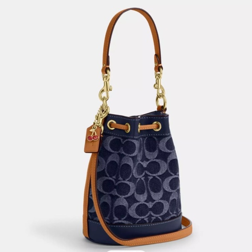 🔥NWT COACH Mini Bucket‎ Bag In Signature Denim - Picture 3 of 10